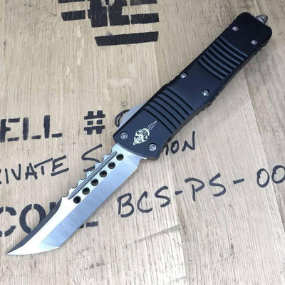 Microtech Combat Troodon Hellhound Tanto OTF Black (3.8" Stonewash) 219-10S - NORTH RIVER OUTDOORS