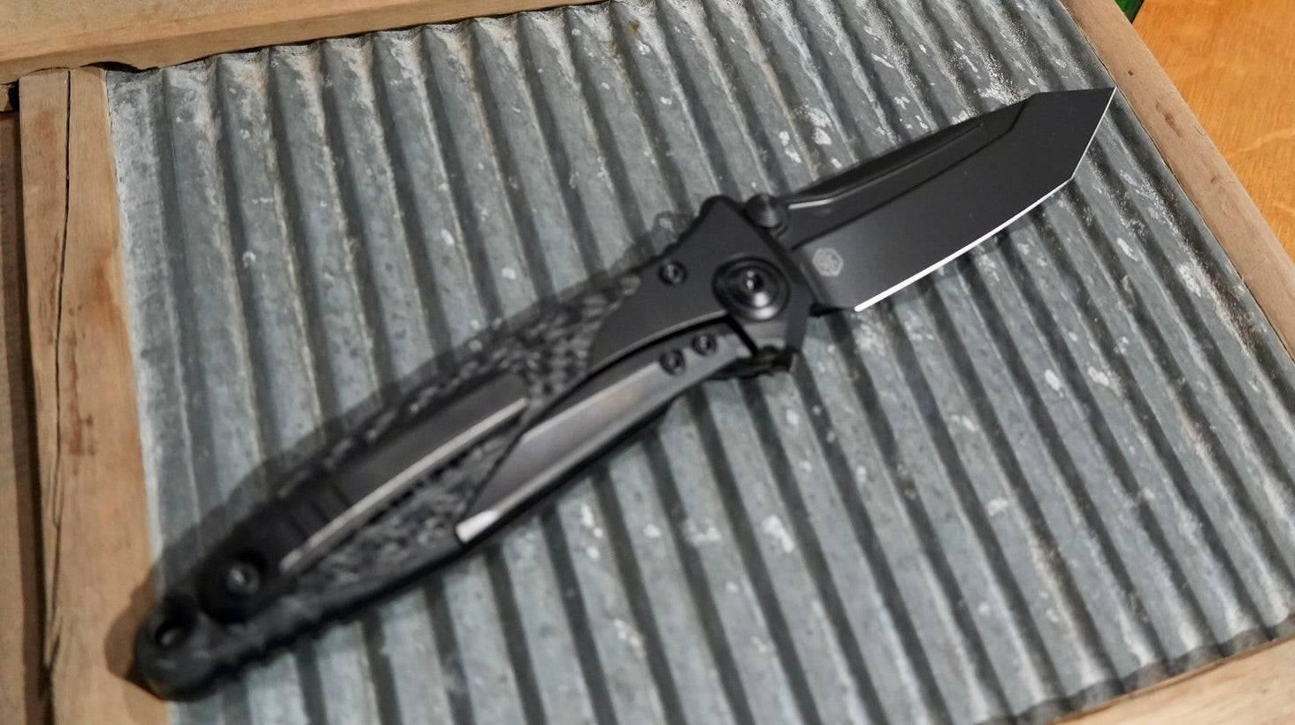 Microtech Signature Socom Bravo Manual Folding Knife 4" M390 Black DLC Tanto Titanium Handles Carbon Fiber Scales 261-1DLCTCFTIS - NORTH RIVER OUTDOORS