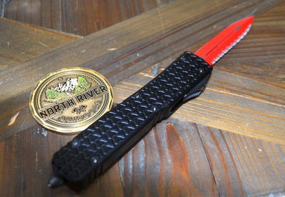 Microtech Sith Lord Ultratech 122-3SL OTF 3.46" Red Double Edge Full Serrated Blade - NORTH RIVER OUTDOORS