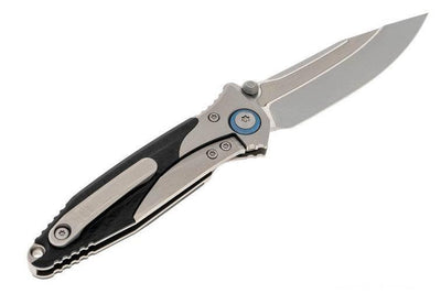 Microtech Socom Bravo Mini Manual Folding Knife 3.5" M390 Blasted Clip Point Plain Blade Titanium Handles Carbon Fiber Scales - NORTH RIVER OUTDOORS