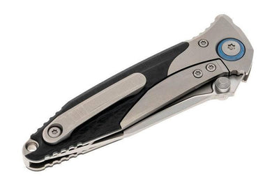 Microtech Socom Bravo Mini Manual Folding Knife 3.5" M390 Blasted Clip Point Plain Blade Titanium Handles Carbon Fiber Scales - NORTH RIVER OUTDOORS