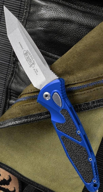 Microtech Socom Elite T/E Auto Knife Blue Handle (Stonewash Blade) 161A-10 BL - NORTH RIVER OUTDOORS