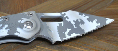 Microtech Stitch 169-3ACS Auto Arctic Camo Signature Series Fully Serrated - NORTH RIVER OUTDOORS