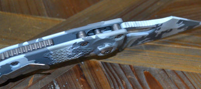 Microtech Stitch 169-3ACS Auto Arctic Camo Signature Series Fully Serrated - NORTH RIVER OUTDOORS