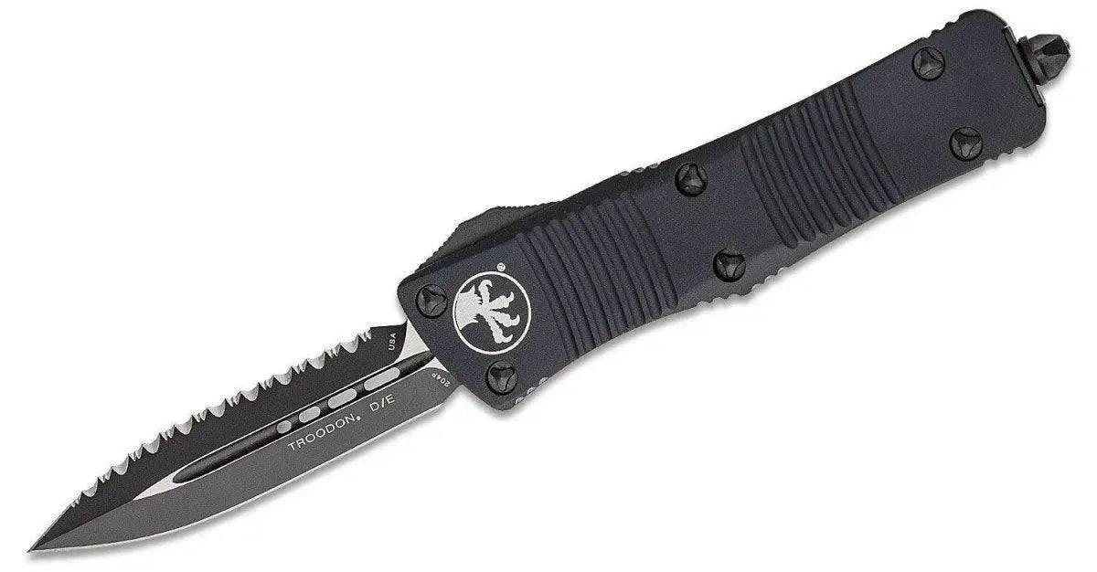 Microtech Troodon Tactical Auto OTF Knife Black Plain/Serrated D/E Blade - NORTH RIVER OUTDOORS