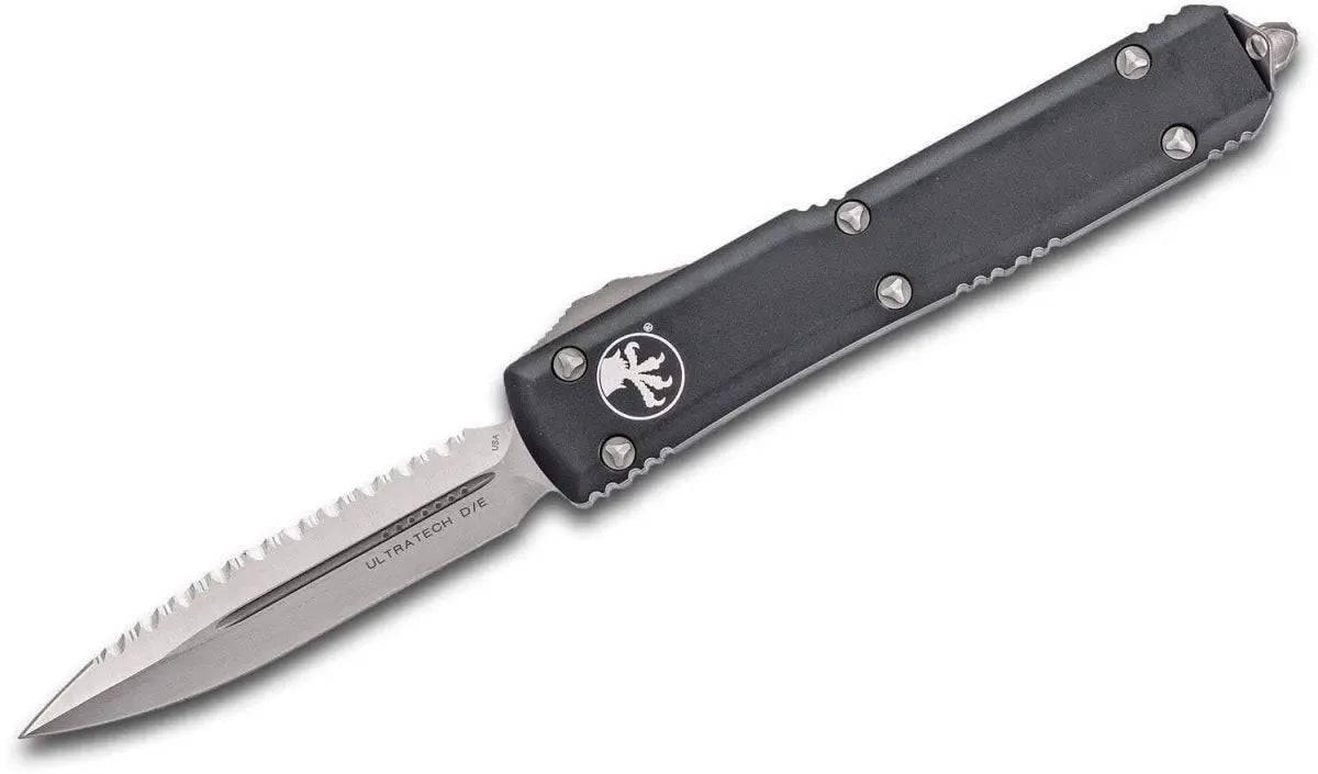 Microtech Ultratech OTF 3.46" Satin Plain/Serrated D/E Black Handles 122-6 - NORTH RIVER OUTDOORS
