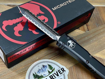 Microtech Ultratech Spartan 223-D3T Auto Knife 3.4" Dagger Double Full Serrated Black - NORTH RIVER OUTDOORS