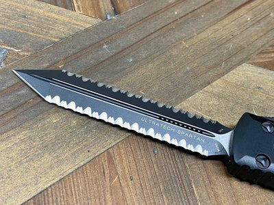 Microtech Ultratech Spartan 223-D3T Auto Knife 3.4" Dagger Double Full Serrated Black - NORTH RIVER OUTDOORS