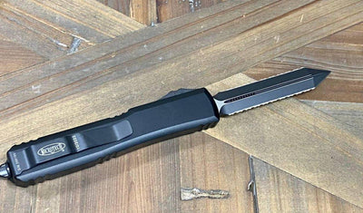 Microtech Ultratech Spartan 223-D3T Auto Knife 3.4" Dagger Double Full Serrated Black - NORTH RIVER OUTDOORS