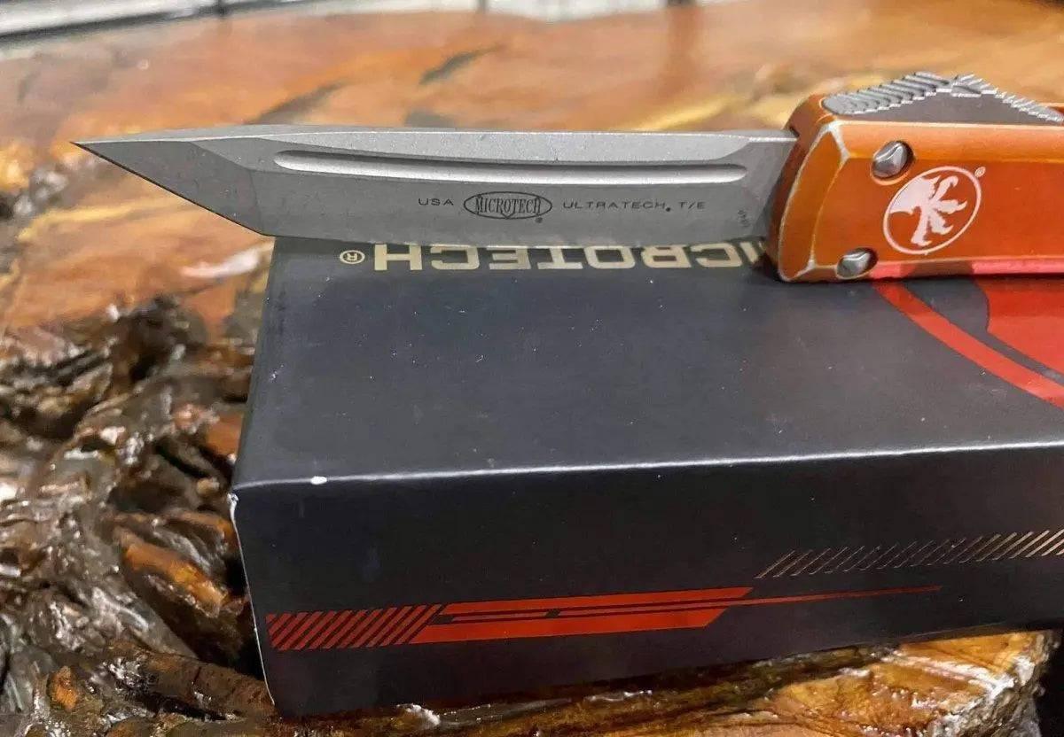 Microtech Ultratech T/E OTF 3.46" Apocalyptic Blade, Orange Distressed 123-10DOR - NORTH RIVER OUTDOORS