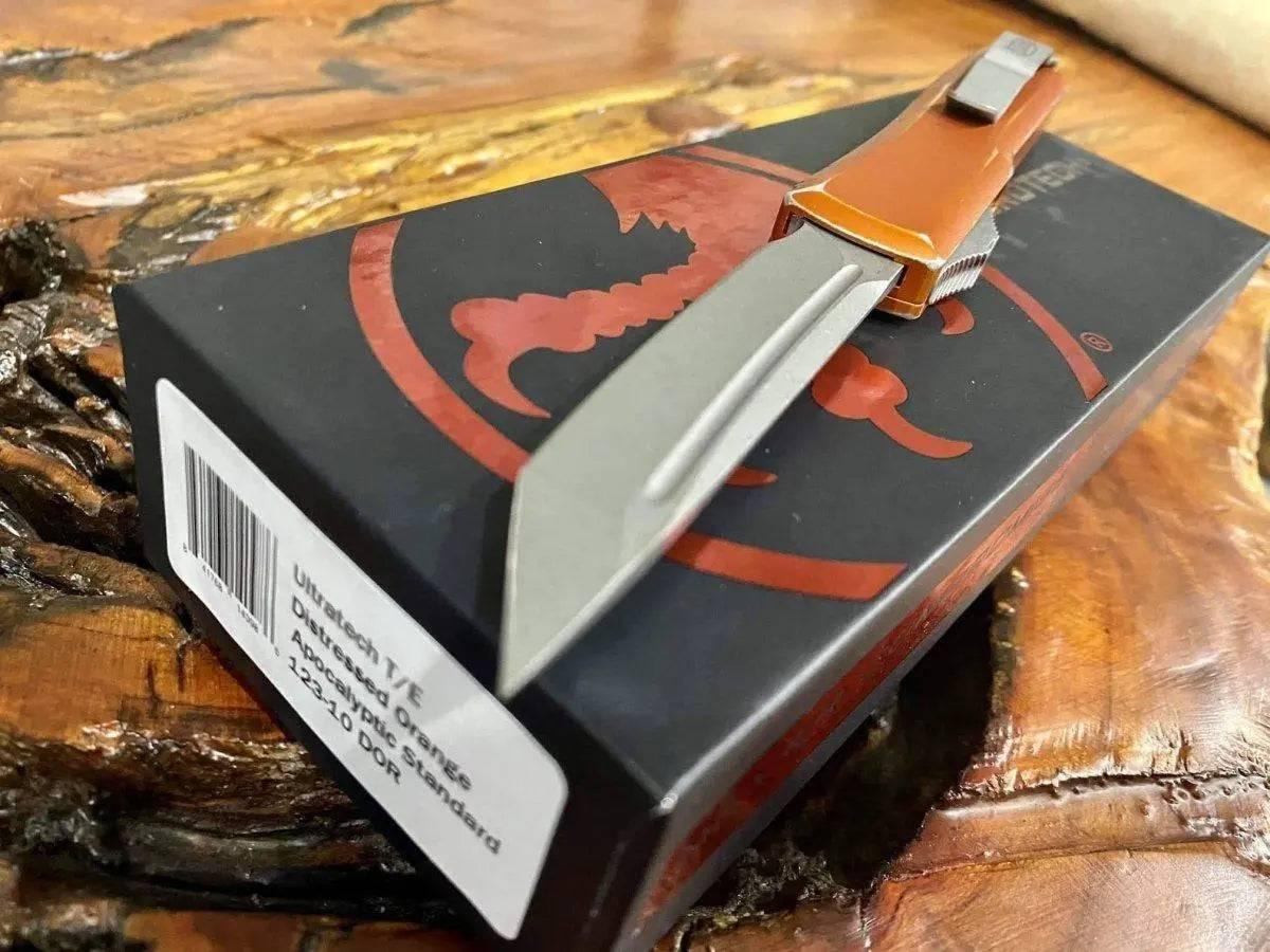 Microtech Ultratech T/E OTF 3.46" Apocalyptic Blade, Orange Distressed 123-10DOR - NORTH RIVER OUTDOORS