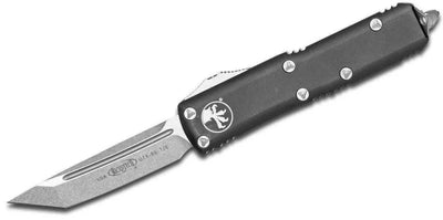 Microtech UTX-85 233-10 Auto OTF 3" Stonewashed Tanto Plain Blade, Black Handles - NORTH RIVER OUTDOORS