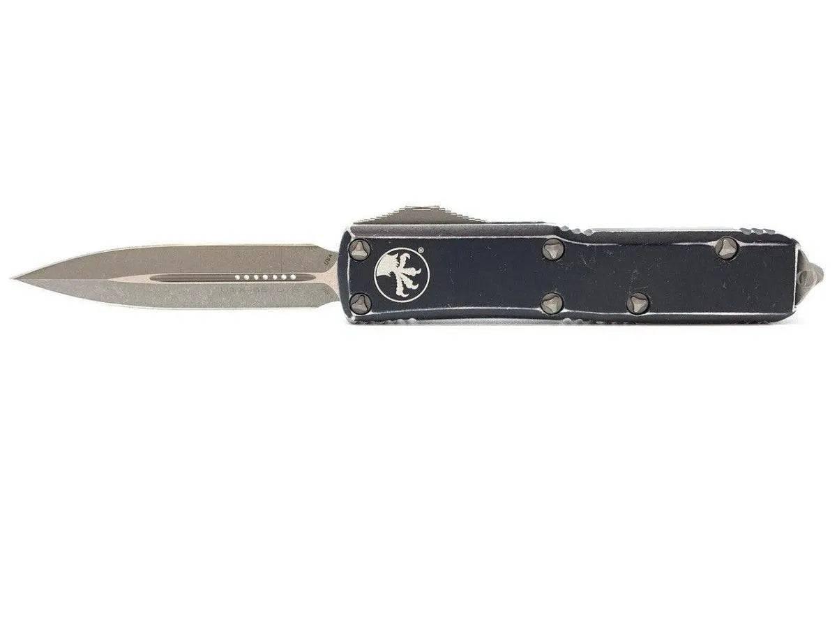 Microtech UTX-85 AUTO OTF Knife 3" Apocalyptic D/E Black Distressed 232-10DBK - NORTH RIVER OUTDOORS