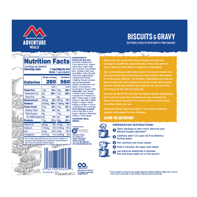 Mountain House Biscuits and Gravy Hiking, Survival & Emergency Food (Pouch) - NORTH RIVER OUTDOORS