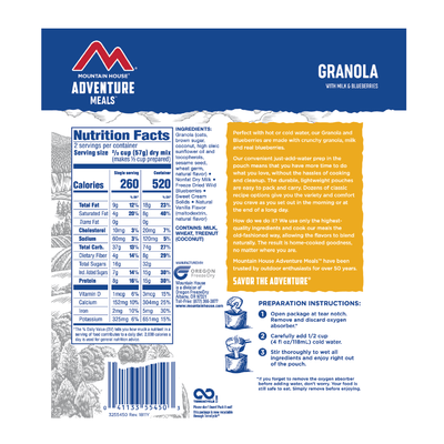 Mountain House Granola with Milk and Blueberries Hiking, Survival & Emergency Food (Pouch) - NORTH RIVER OUTDOORS