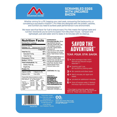 Mountain House Scrambled Eggs with Bacon Pro-Pak Hiking, Survival & Emergency Food (Pouch) - NORTH RIVER OUTDOORS