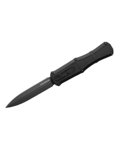 Benchmade 3370GY Claymore OTF Auto Knife 3.89" CPM-D2 Smoke Gray PVD Double Edge Dagger Blade Black Grivory Handles - NORTH RIVER OUTDOORS