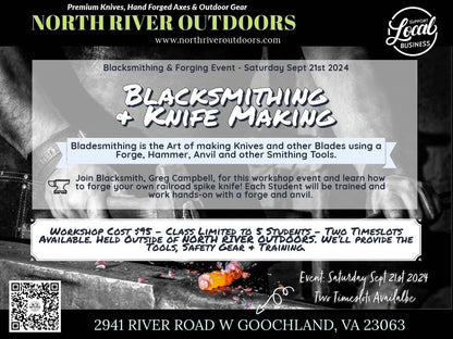 Blacksmithing & Knife Making Class (Sept 21st 2024) - NORTH RIVER OUTDOORS