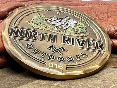 Custom Antique Bronze Challenge Coin by NORTH RIVER OUTDOORS - Limited Run - Serialized - NORTH RIVER OUTDOORS