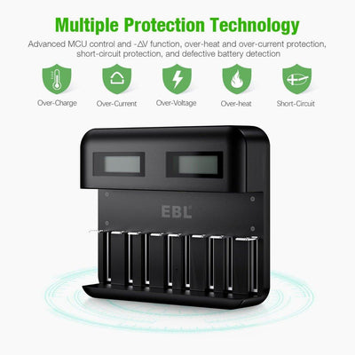 EBL 8 Bay LCD Universal Battery Charger for AA AAA C D Ni-MH Batteries - NORTH RIVER OUTDOORS