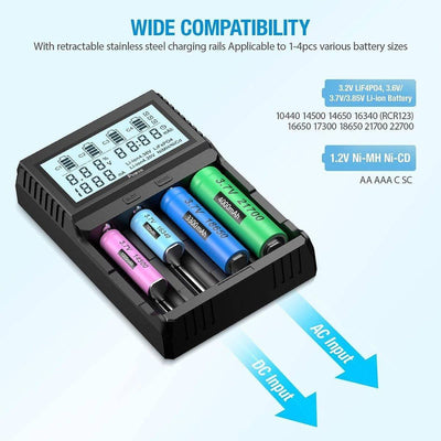 POWXS Universal 3.7V Charger for Li-Ion Rechargeable Batteries IMR Lithium 26650 21700 18650 - NORTH RIVER OUTDOORS