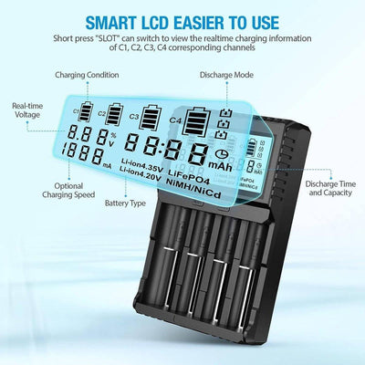 POWXS Universal 3.7V Charger for Li-Ion Rechargeable Batteries IMR Lithium 26650 21700 18650 - NORTH RIVER OUTDOORS