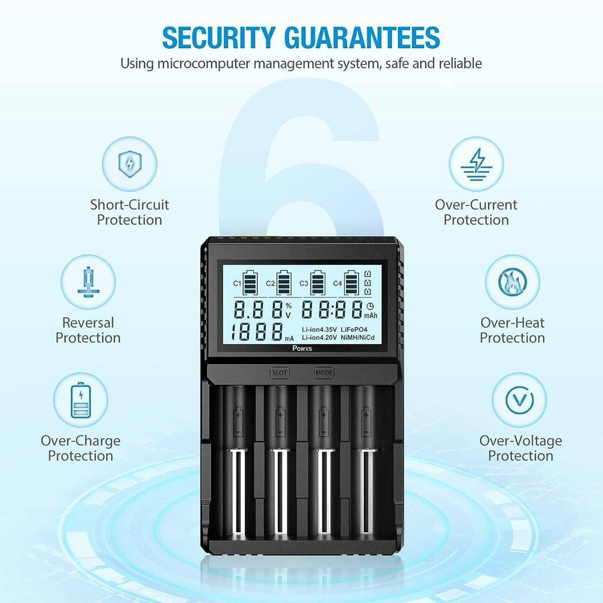 POWXS Universal 3.7V Charger for Li-Ion Rechargeable Batteries IMR Lithium 26650 21700 18650 - NORTH RIVER OUTDOORS