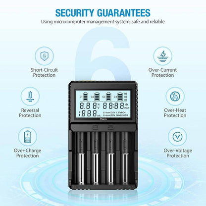 POWXS Universal 3.7V Charger for Li-Ion Rechargeable Batteries IMR Lithium 26650 21700 18650 - NORTH RIVER OUTDOORS