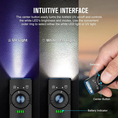 OLIGHT Arkfeld UV 365nm Black Light with 1000 Lumens White LED Flashlight Rechargeable Flat Flashlight for Outdoors, Emergency, Pet Urine Detection - NORTH RIVER OUTDOORS
