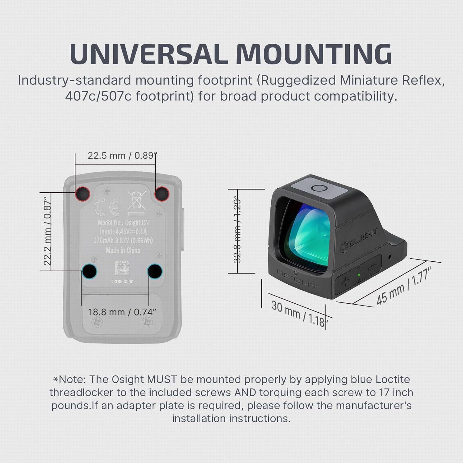 OLIGHT Osight 3 MOA Rechargeable Dot Sight with Charging Cover Picatinny Mount - NORTH RIVER OUTDOORS