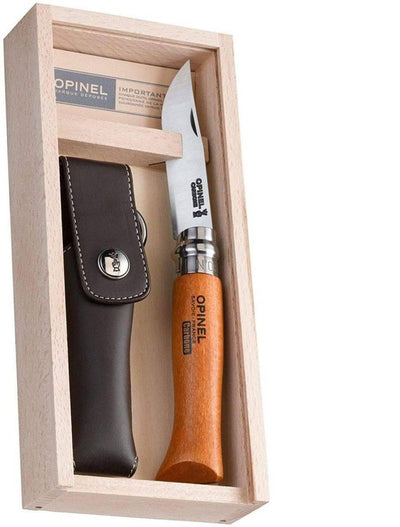 Opinel No.8 Carbon Knife with Sheath, Wooden Slide Gift Box (France) - NORTH RIVER OUTDOORS