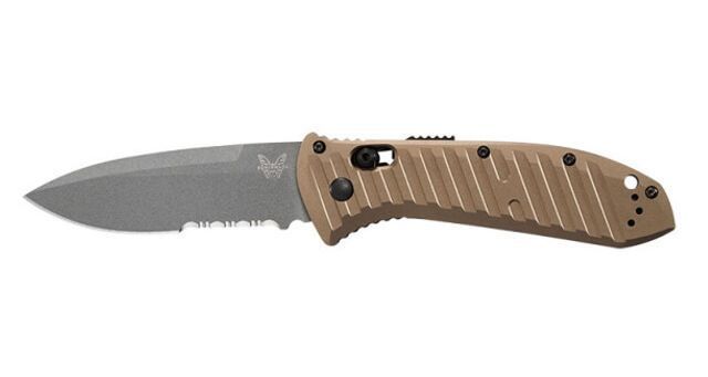 Benchmade Presidio II Auto Folding Knife 3.72" CPM-M4 Gray Drop Point Combo Milled Burnt Bronze Handles