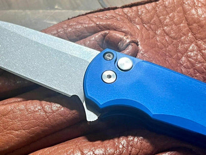 Pro-Tech 5301-BLUE Malibu Manual Flipper Knife 3.30" MagnaCut Stonewashed Wharncliffe Blue Handles - NORTH RIVER OUTDOORS