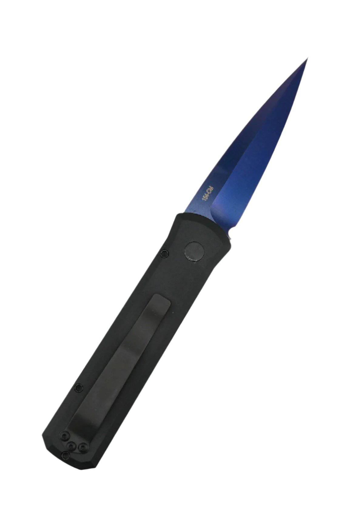 Pro-Tech 721-SB Godson Automatic Black Alum Handles w/ Sapphire Blue Blade (3.15" 154CM) - NORTH RIVER OUTDOORS