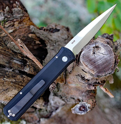 Pro-Tech 921-SATIN Godfather Auto Black Handle Knife (4") - NORTH RIVER OUTDOORS