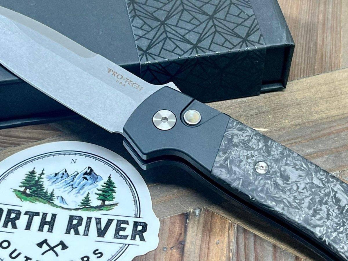 Pro-Tech Bob Terzuola ATCF Auto Folding Knife 3.5" Stonewashed MagnaCut Dark Matter FatCarbon Inlays - NORTH RIVER OUTDOORS