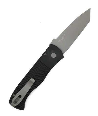 Pro-Tech E7T05 Emerson CQC7 Auto Folding Knife 3.25" 154CM Tanto Plain Blade Black Jigged Handles - NORTH RIVER OUTDOORS