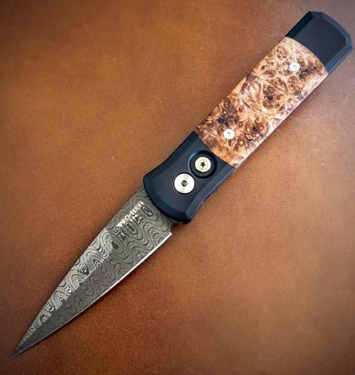 Pro-Tech Godson Custom 706-DAM-Ladder Automatic Knife Black (3.15") Damascus - NORTH RIVER OUTDOORS