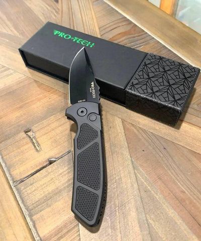 Pro-Tech Les George SBR LG407 Textured Black Handle DLC Knife (USA) - NORTH RIVER OUTDOORS