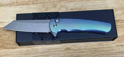 Pro-Tech Malibu 5241 Blue Titanium Custom Reverse Tanto Flipper - NORTH RIVER OUTDOORS