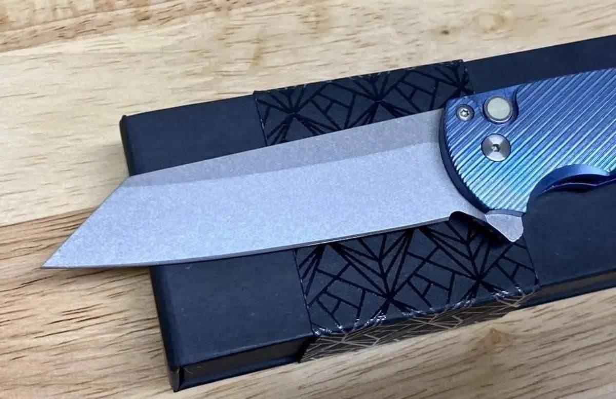 Pro-Tech Malibu 5241 Blue Titanium Custom Reverse Tanto Flipper - NORTH RIVER OUTDOORS