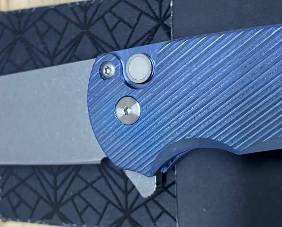 Pro-Tech Malibu 5241 Blue Titanium Custom Reverse Tanto Flipper - NORTH RIVER OUTDOORS