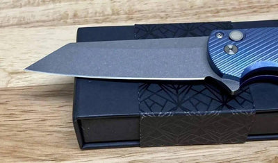 Pro-Tech Malibu 5241 Blue Titanium Custom Reverse Tanto Flipper - NORTH RIVER OUTDOORS