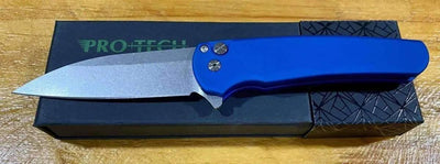 Pro-Tech Malibu Wharncliffe Plunge Lock Flipper Knife Blue (3.3" Stonewash) - NORTH RIVER OUTDOORS