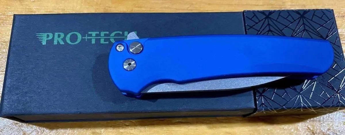 Pro-Tech Malibu Wharncliffe Plunge Lock Flipper Knife Blue (3.3" Stonewash) - NORTH RIVER OUTDOORS