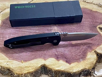 Pro-Tech Rockeye Auto Black Handle, Stonewash S35VN Blade LG301 - NORTH RIVER OUTDOORS