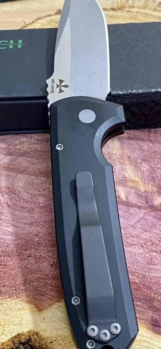 Pro-Tech Rockeye Auto Black Handle, Stonewash S35VN Blade LG301 - NORTH RIVER OUTDOORS