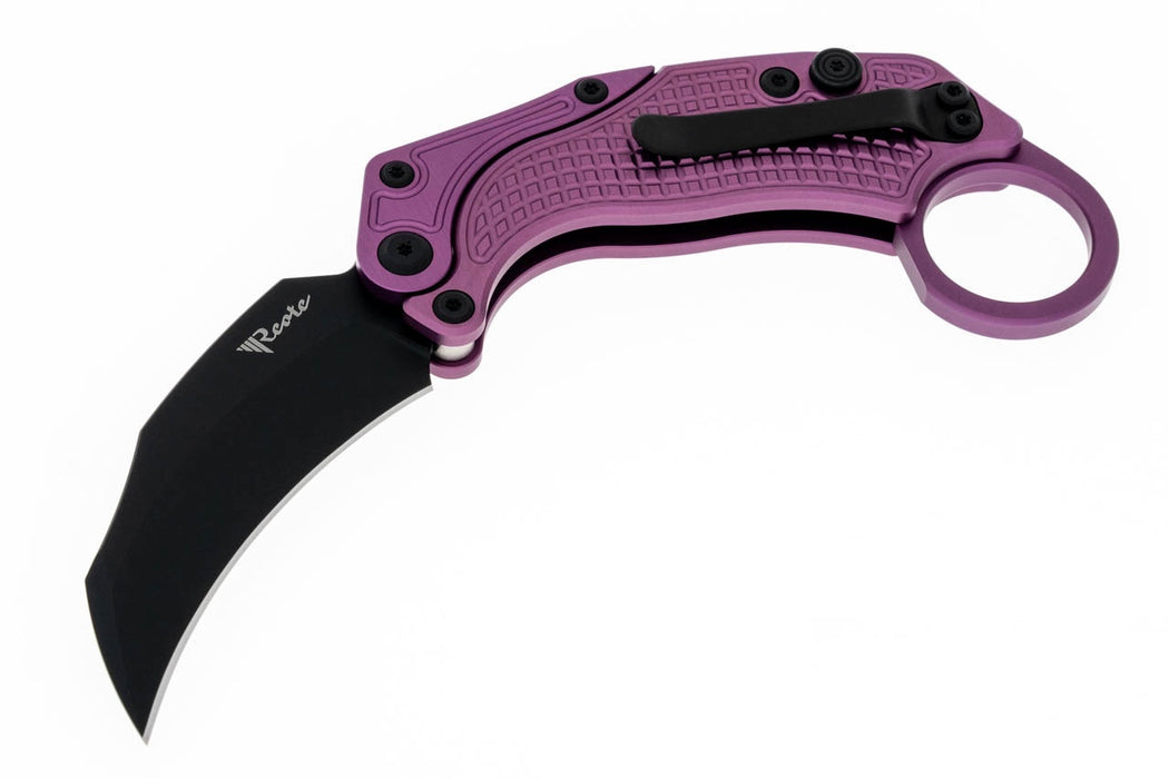 Reate Exo-K Karambit Gravity Knife Purple Aluminum (3.1" Black PVD) from NORTH RIVER OUTDOORS