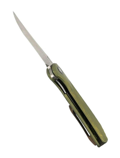 Custom Reate Knives Tiger Liner Lock Flipper 3.75" M390 Satin Compound Recurve Tanto Blade Bead Blasted Stripe Titanium Handles OD Green Anodization - NORTH RIVER OUTDOORS