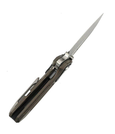 Custom Reate T6000 Frame Lock Flipper Knife 3.1" M390 Belt Satin Drop Point Bead Blasted Titanium Handles Zirconium Drab Brown Anodized - NORTH RIVER OUTDOORS